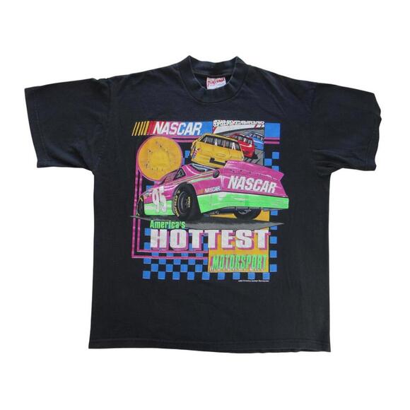 RARE VINTAGE 1995 DOUBLE-SIDED NASCAR Hottest Motorsport PINK Graphic T-Shirt - Picture 1 of 9
